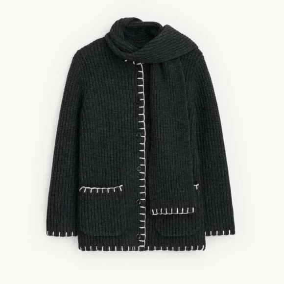 NWT Alex Mill Marleybone Sweater Jacket with Scarf in Charcoal